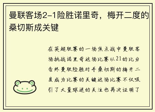 曼联客场2-1险胜诺里奇，梅开二度的桑切斯成关键