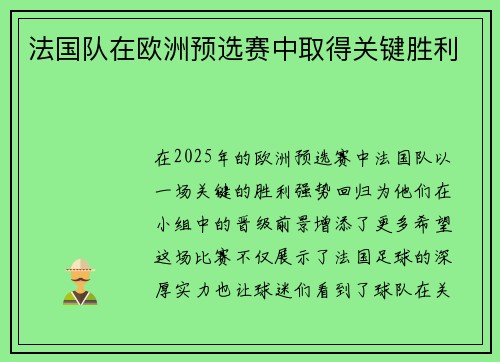 法国队在欧洲预选赛中取得关键胜利
