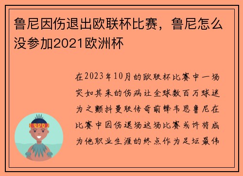 鲁尼因伤退出欧联杯比赛，鲁尼怎么没参加2021欧洲杯